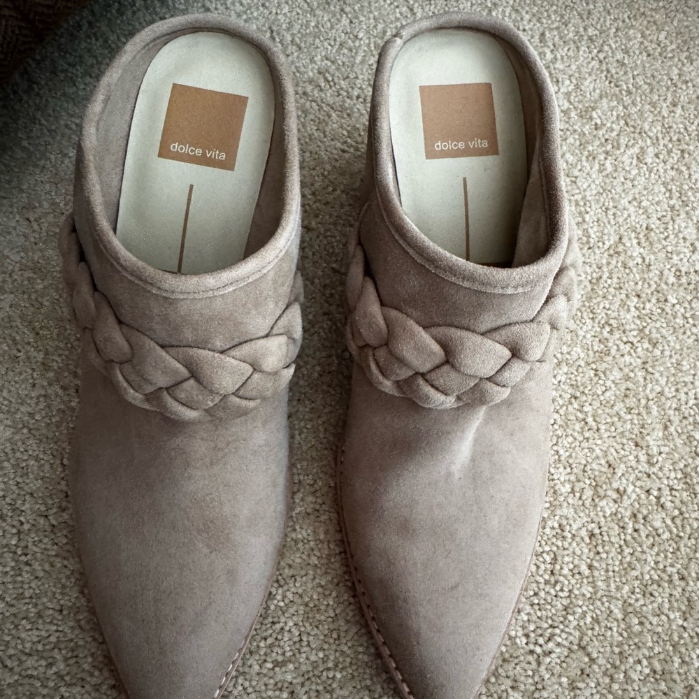 Dolce Vita Women's Taupe Suede Braided Mules